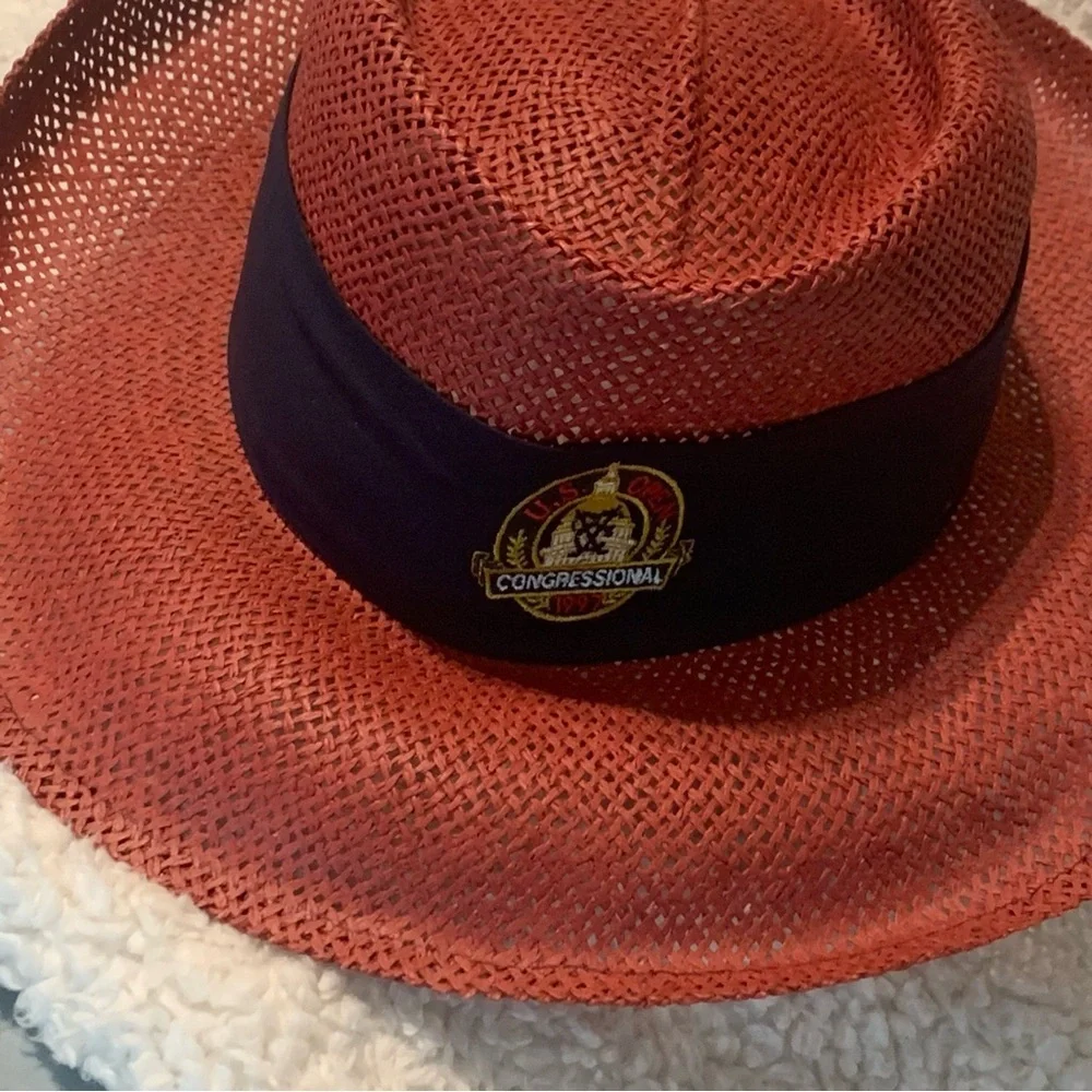 Vtg Golf Us Open 1997 Congressional Hat Womens Straw Woven Shade Wide Brim Hat